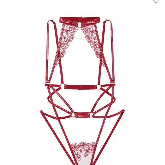 VS VERY SEXY Faux Patent Leather High-Neck Strappy Open Back Teddy XXL - Picture 1 of 5